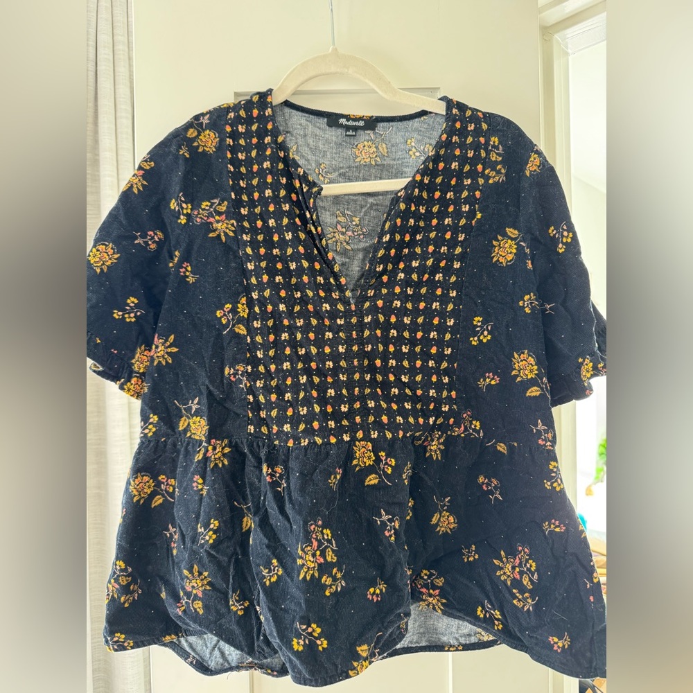 Floral corduroy peplum Madewell blouse